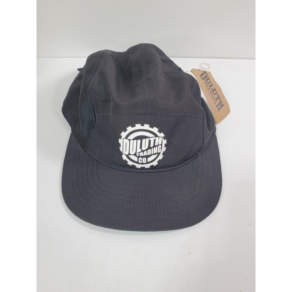 Duluth Trading Hat Mens M /L Black Cap Panel Strapback Camper Mesh Logo Hiker